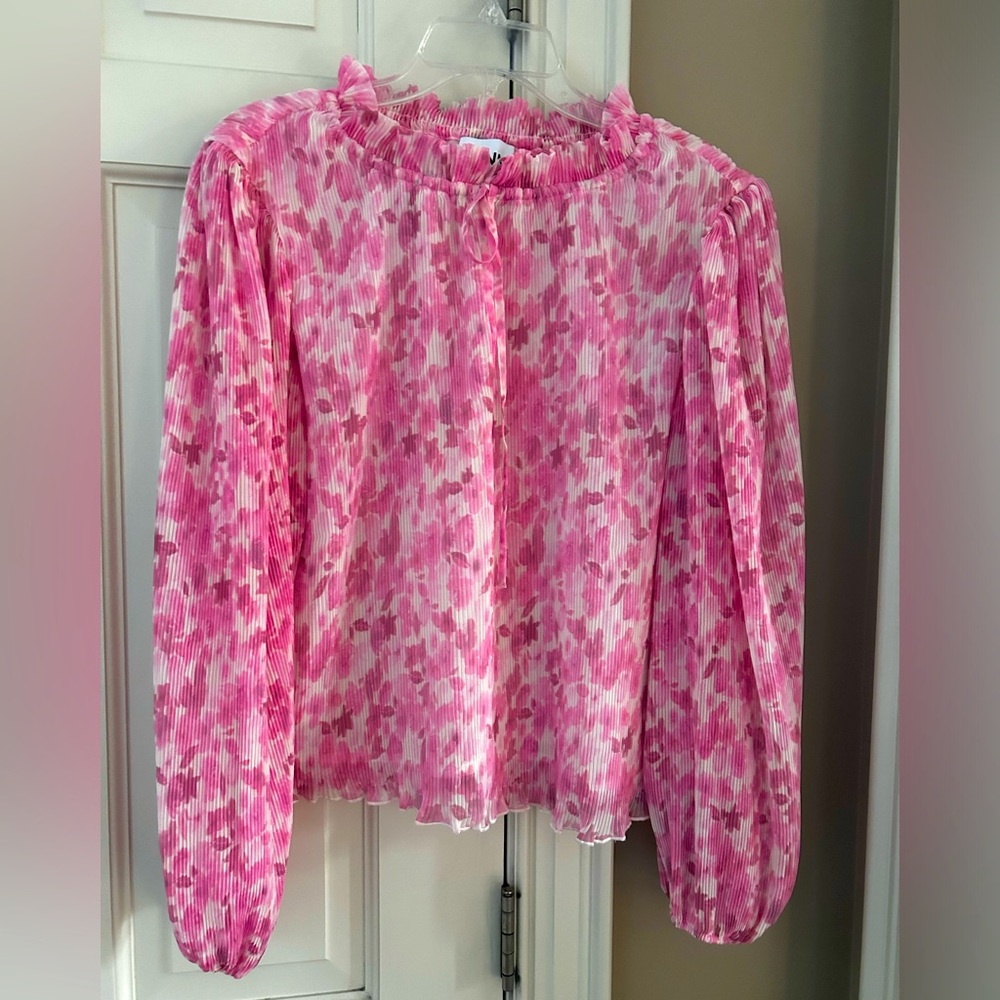 Ganni Floral Plisse Georgette Blouse NWOT size 40 EU Large